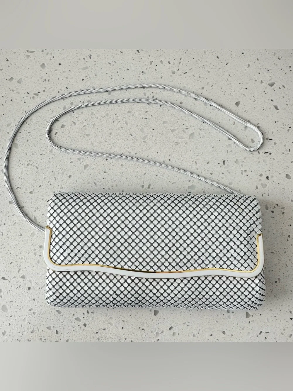 1970s La Regale Metal Mesh Bag Crossbody Chain 8”x4”